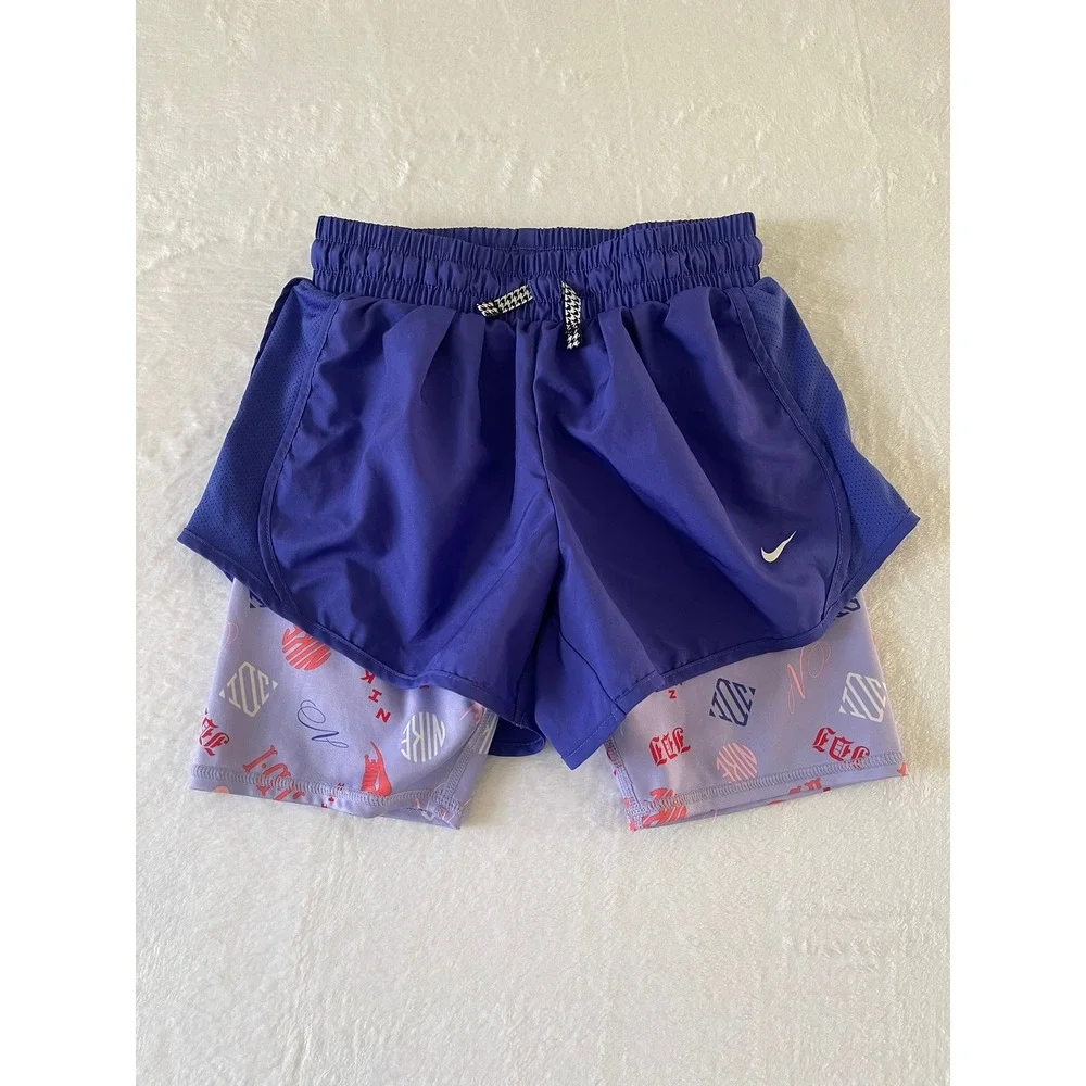 Nike Dri-FIT 2-in-1 Running Shorts Purple Graphic Liner DD7631-430 Womens Medium